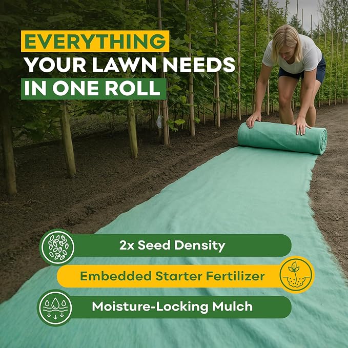 Petramax ReadyRoll Biodegradable Grass Seed Mat for Lawn (432 ft.) - All Year Green 3-in-1 Tall Fescue & Kentucky Grass Seed Rolls w/Mulch & Fertilizer - Lawn Repair Patch - Just Roll, Water, Grow