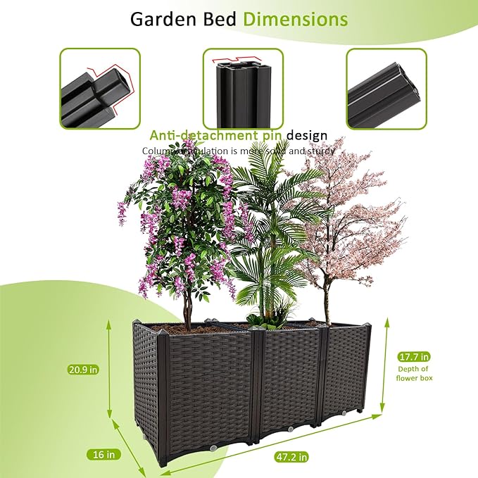 Raised Garden Bed Large Planters for Outdoor Plants Rectangular Elevated Planter Boxes Patio Balcony Deck for Planting Flowers, Vegetables, Tomatoes, and Herbs