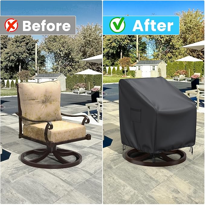 Swivel Patio Chair Covers, 2 Pack Waterproof Outdoor Rocking Chair Covers, Lawn Patio Furniture Covers, Heavy Duty Lounge Chair Cover, 33" W×37" D×38.5" H, Black