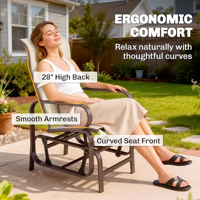 Outsunny Outdoor Glider Chair, Gliders for Outside Patio with Smooth Gliding Mechanism and Lightweight Construction for Backyard, Beige
