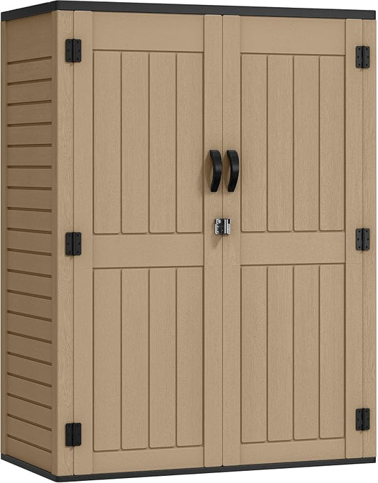 YITAHOME 59 Cuft Outdoor Tall Storage Shed, Waterproof Vertical Resin Shed for Garden, Garage, Patio, Lockable Tool Storage, No Shelves Included, Brown