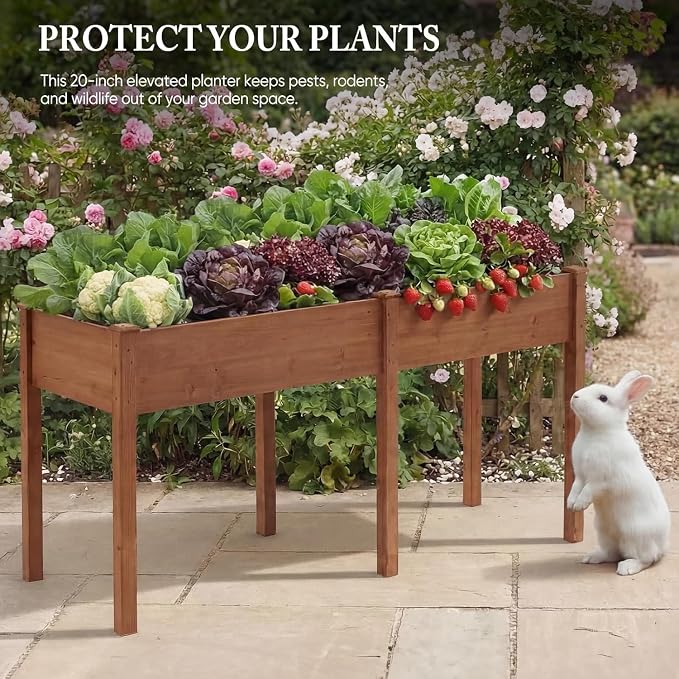 Simple Deluxe Raised Garden Bed with Legs, 72 x 23 x 30 Inch Wooden Planter Box with Liner, Elevated Outdoor Garden Box for Patio, Balcony & Backyard Use, Brown