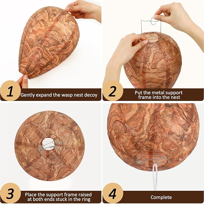 DECYOOL 6 Pack Paper Wasp Nest Decoy Hanging Wasp Nest Stay Away from Wasps Hornets Yellow Jackets(Reddish Brown)