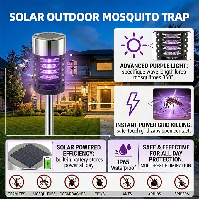 4Pack Solar Bug Zapper Outdoor Mosquito Repellent,Waterproof Mosquito Zapper for Outside,Mosquito Trap Used to Repel Gnat Small Flying Insect,Solar Fly Zapper Outdoor for Garden Patio