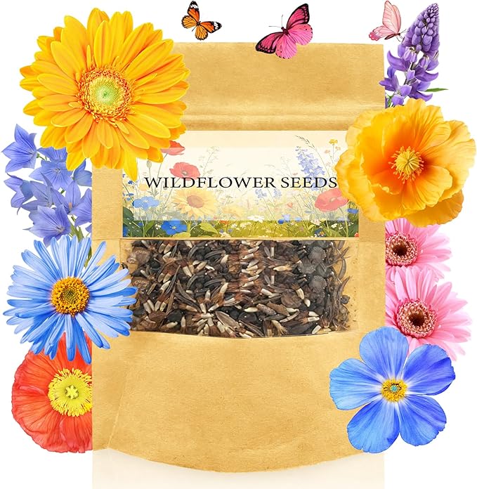 LUOJIBIE Wildflower Seeds Bulk, 10,000+ Flowers Seeds for Planting Outdoor, 16 Varieties Annual & Perennial Flowers Seeds Mix Color for Garden, 2 Oz Packet, Non-GMO, Attracts Pollinators, Easy to Grow