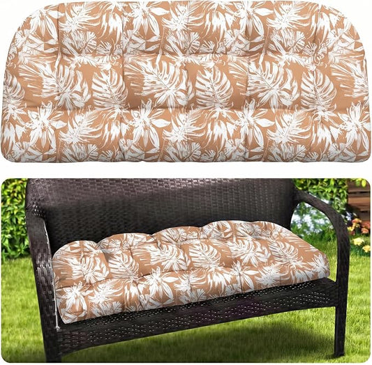 MAGIC ELEPHANT Outdoor Bench Cushion, Memory Foam Loveseat Cushion for Patio Furniture Wicker Chair, Settee Porch Swing Seat Cushion, 44 x 19 Inches (Rust Orange Monstera)