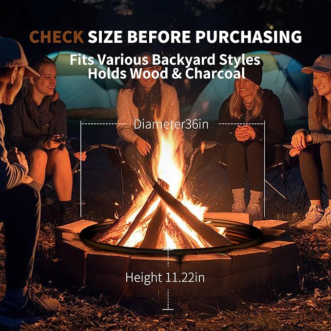 36 Inch Fire Pit Ring, Heavy Duty Large Fire Pit Ring for Outside Wood Burning, Fire Pits Rings with High-Temperature Coating for Backyard, Bonfire, Camping, Beach (3x3 FT)