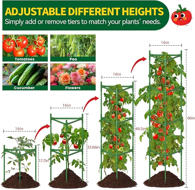 4 Pack Large Tomato Cage for Garden Up to 49" H X 16" W Metal Plant Support Stakes with Clips Triangle Pea Cages Cucumber Trellis for Vegetables Pots Vines Flowers Climbing Plants