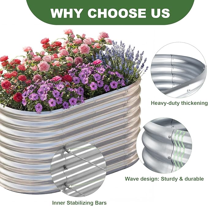 AHEONLAR 3 Pack 4×2×1.5ft Galvanized Raised Garden Bed Outdoor, Sturdy Planter Boxes for Vegetables, Fruits, Flowers and Plants, Easy Assembly, Silver