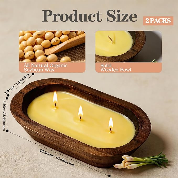 STRN Citronella Candles Bowl Summer Outdoor & Indoor - Large Soy Wax Scented Candles with Wooden Bowl, 2 Packs (35 OZ) for Garden Patio Yard Home Camping Backyard, Burning Time 30 Hours