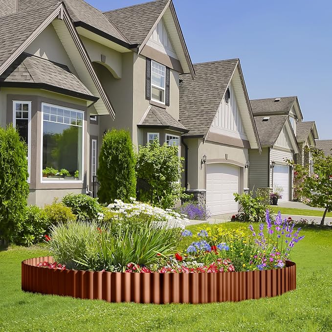 Land Guard Corrugated Garden Edging Border, 12"×25' Landscape Paver Edging, Tall Landscape Edging, Fence for Garden, Flower Bed, Lawn and Landscape Edging (Red Rust)
