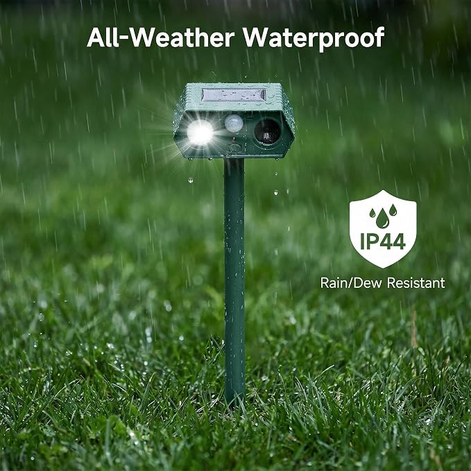 Cat Repellent Outdoor Solar Animal Repeller Motion Activated Deer Repellent Device Humane Dog Racoon Squirrel Deterrent for Garden Yard Farm Waterproof (4, Dark Green)