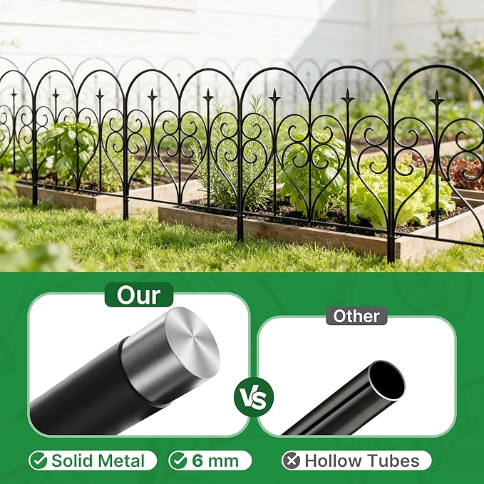 Thealyn Garden Fence 32" H x 10ft (5 Panels), No Digging Heavy Duty Metal Fence Panels, Rustproof Outdoor Dog Fence Animal Barrier, Decorative Fencing for Flower Bed, Yard, Landscape Edging