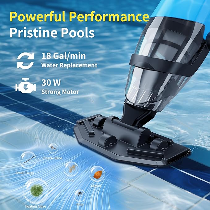 Handheld Pool Vacuum for Above Ground Pools,Cordless Pool Vacuum with Powerful Suction up to 15GPM, Ideal for Leaves and Debris,Pool Vacuum for Hot Tubs and Inground Pools