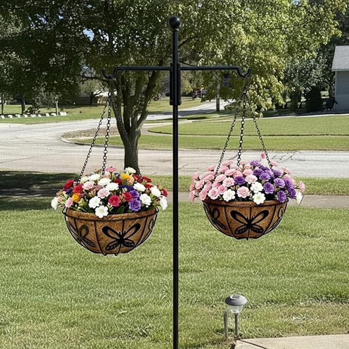 14 Inch Hanging Baskets for Plants Outdoor, 2 Pack Metal Wire Hanging Planters with Coco Coir Liners, Rust-Resistant Flower Basket with Chains & Hooks for Garden Patio Porch Deck Balcony