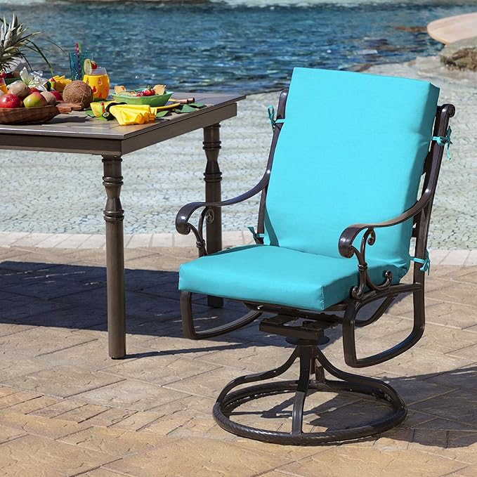Arden 4-Pack Outdoor Patio Dining Chair Cushion, 20x44, Rain-Proof Seat Pad, Fade-Resistant Outdoor Cushion Pool Blue Leala