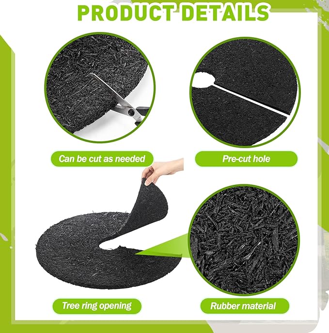 Peryiter 8 Pcs Rubber Mulch Tree Ring, Heavy Duty Rubber Mulch Mat, Tree Protector Weed Barrier Mats, Round Root Barrier for Root Protection Weed Grass Control (30 Inches)