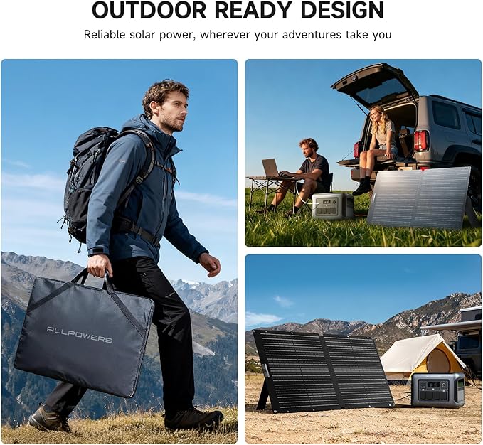 ALLPOWERS SOLAX SE100 100W Portable Solar Panel, High-Efficiency 23%-25% Monocrystalline Folding Solar Charger for Solar Generator, Camping&RV, 12V/24V Compatible, IP68 Waterproof