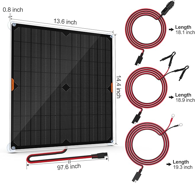 OYMSAE 20W 12V Solar Panel Car Battery Charger Portable Waterproof Power Trickle Battery Charger & Maintainer for Car Boat Automotive RV with Cigarette Lighter Plug & Alligator Clip