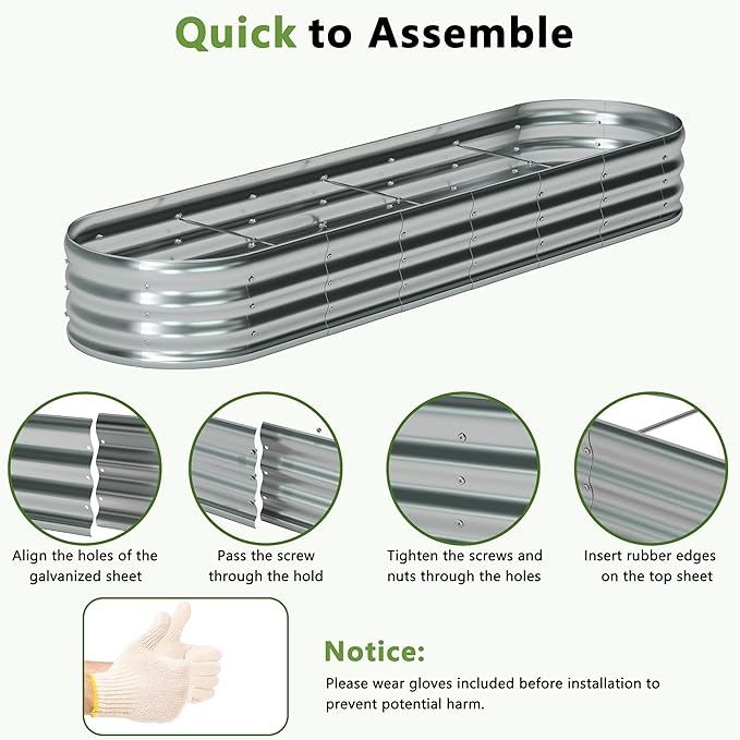 Foxlang 8x2x1ft(2 Pack) Galvanized Oval Raised Garden Bed,Outdoor Planter Box Metal Patio Kit Planting Bed for Vegetables Flowers Herb,Silver
