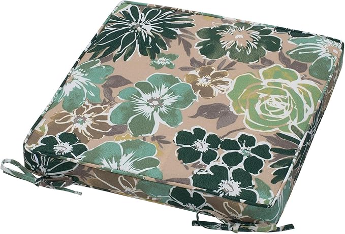 Magpie Fabrics Square Corner Seat Cushion, 18" x 18" x 2.5", 2 Pack, Indoor/Outdoor Waterproof Weather Resistant Universal Chair Pads for Patio Garden Dining - Green Floral