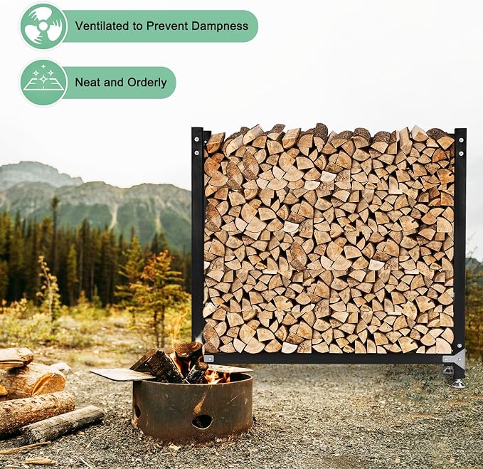 M METERXITY 4ft 1/4 Cord Firewood Rack Outdoor Upgrade Heavy Load-Bearing Frame, Wood Racks with Anti-Slip Adjustable Pad, Firewood Logs Holder Stand for Outdoor Indoor Patio Firepit
