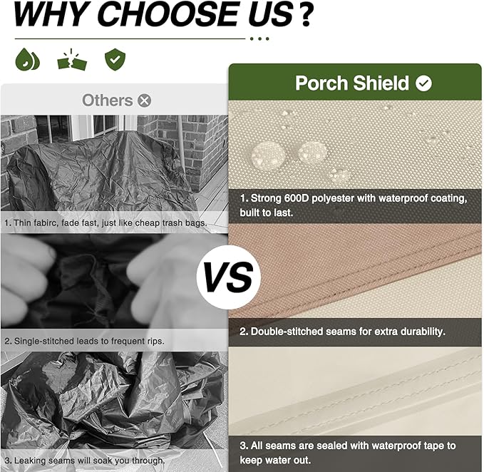 Porch Shield Patio Chair Covers - Waterproof Outdoor Lounge Deep Seat Adirondack Chair Cover 4 Pack - 34W x 37D x 36H inch, Light Tan & Khaki