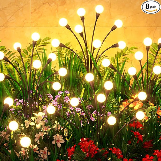 8 Pack Solar Garden Lights 64 LED, Solar Lights Outdoor Waterproof IP65, Decorative Garden Lights Solar Powered for Yard Decor, Outside Solar Firefly Fairy Lights Garden Gifts