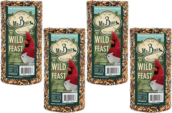 4 - Pack of Mr. Bird Wild Bird Feast Cylinder 28 ox | Wild Bird Food for Outdoor Birds | Backyard Birdfeeding
