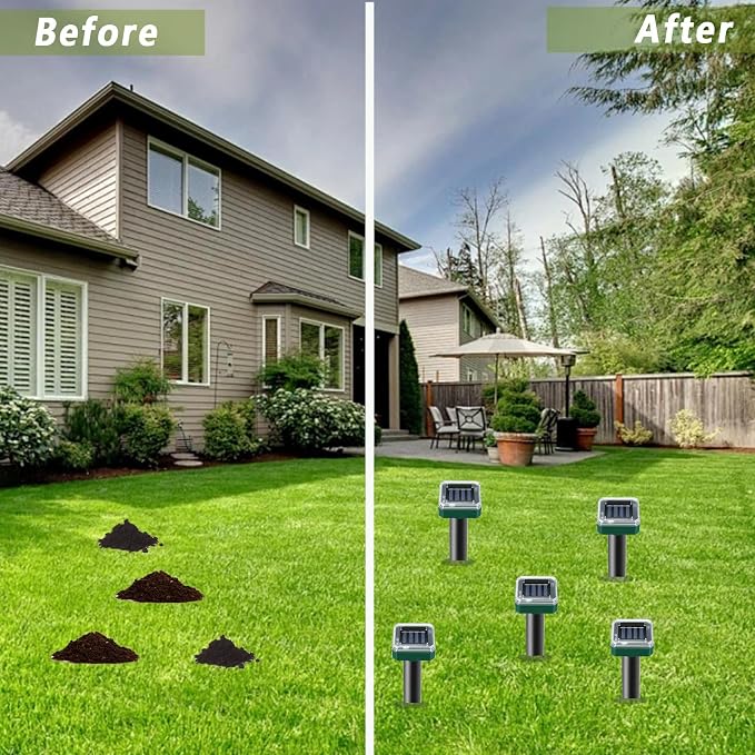 Solar-Powered Mole Repellent 10Pack Snake Repellent Outdoor, Gopher Repellent for Lawn Garden Yard, Mole and Vole Repeller Waterproof, Effectively Repels Gophers Snake