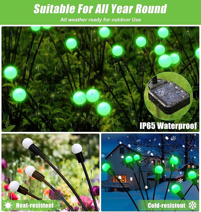 NBQQ Solar Garden Lights Outdoor, Waterproof Solar Powered Lights for Yard Pathway Patio, Swaying Lawn Decor as Gardening Gifts for Women Holiday(Green,4 Pack)