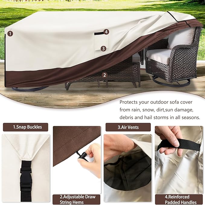 Patio Furniture Cover for 5 Pieces Set-Waterproof 600D Oxford Fabric Cover for 5 PCS Outdoor Sets Wicker Metal Couch Rocking Glider Swivel Chairs Ottomans Sectional Sofa Dining Chair Beige