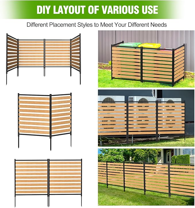 Metal Air Conditioner Fence 2 Panels - 40.27" W x 54.6" H Outdoor Privacy Screen, No Dig Wooden Privacy Screen for AC Unit, Trash Can, Pool Equipment, Yard Garden