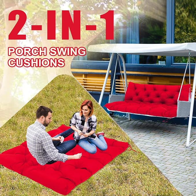 Premium 5" Thick Waterproof Porch Swing Cushions Sturdy Durable 3 Seat Replacement Outdoor Swing Cushions with Backrest&Ties Bench Cushion for Outdoor Furniture Backyard Patio Garden