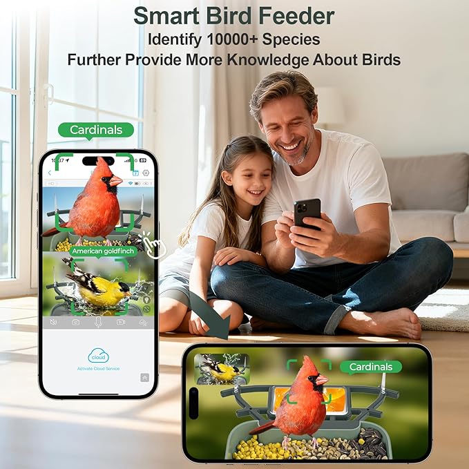 Dual-Lens Smart Bird Feeder with Camera & Bird Bath, 2.4G WiFi 2K HD Live View, Auto Record Video, AI Identify, APP Instant Notifications, Solar Powered, Birdwatching Gifts for Family, Birds Lover