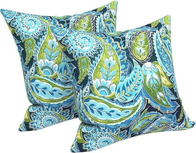 LVTXIII 2 Pack Outdoor Pillow Covers ONLY 18x18 Inch, Water-Repellent Square Decorative Cushion Covers for Patio Furniture, Garden, Sofa, Paisley Lapis Green