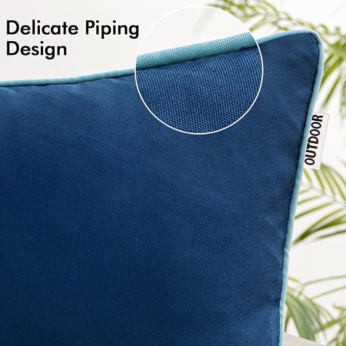 MIULEE Pack of 2 Outdoor Waterproof Throw Pillow Covers Decorative Outdoor Pillowcases Piping Edge Water Resistant Cushion Covers for Patio Garden Couch Chair Tent Balcony, 18x18 Inch Navy Blue