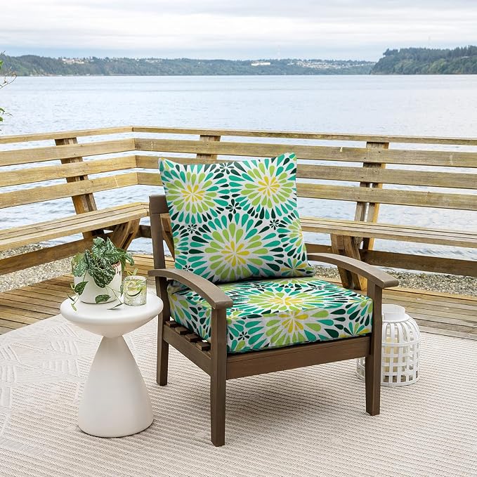 All Smiles Outdoor Chair Cushions for Patio Furniture Set of 24X24 Inch Deep Seat Waterproof Resistant Replacement Cushions with Removable Cover for Seat Yard Garden Deck，Sunflower