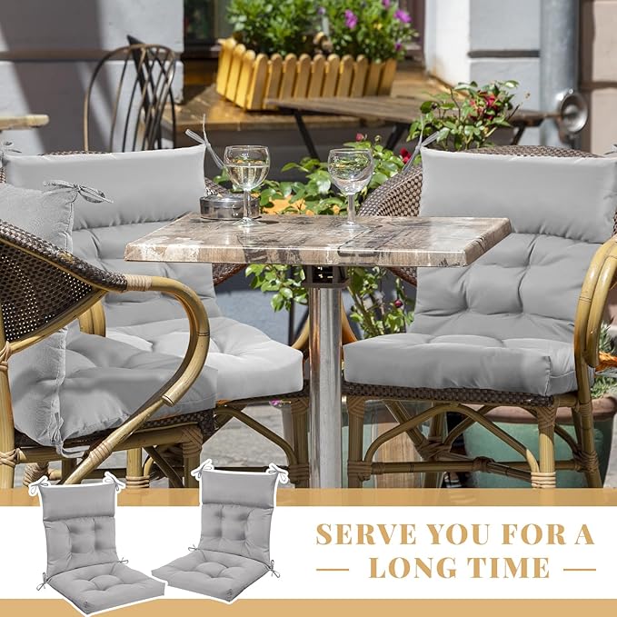 Sintuff 6 Pcs 44 x 21 x 4 Patio Chair Cushions Outdoor Chair Cushion Seat/Back Tufted Pillow with Ties Water Resistant Replacement Indoor Patio Furniture Outdoor Furniture (Solid Color,Light Gray)