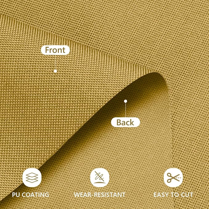 Waterproof Canvas Fabric by The Yard 58inch 600D Upholstery Material Polyester Fabric Outdoor Water Resistant Fabric for Sewing Chair Patio Cushion Purse Bag Interior, Pre Cut 3 Yard Tan