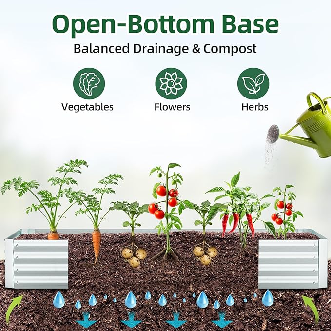Ohuhu Raised Garden Bed with Cover Outdoor, 8x4x1 FT Galvanized Metal Planter Box with PE Greenhouse Cover, 4 Doors for Ventilation, 3-in-1 Gardening Set for Vegetable Flower Herb Succulent
