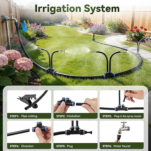 100Ft 1/2" Tubing High-Flow Drip Irrigation System, 360° Adjustable Garden Watering System with 30 Nozzles, Dual-Side Watering Kit for Raised Beds, Greenhouses & Efficient Plant Irrigation