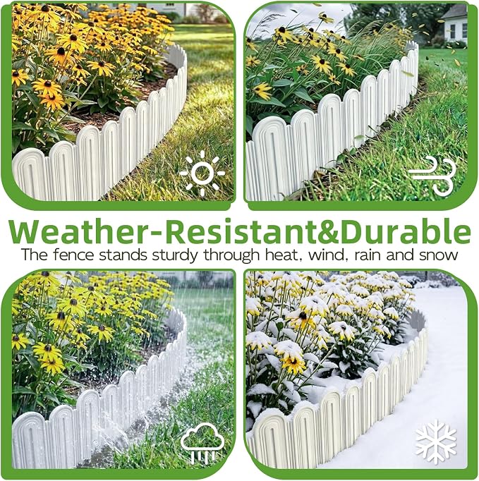 Vashly 30ft Landscape Edging No-Dig, 5.9 Inch Tall Garden Border, Flexible with 30 Stakes, 30 Pack for Flower Beds Lawn Yard Pathway(30, White)