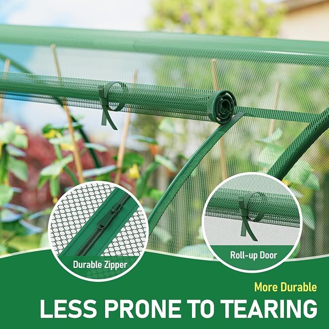 SPECILITE 98x49x49in Garden Plant Netting Mesh Cover for Raised Bed with Roll-up Zipper Door for Vegetables Fruits, Large Tunnel Gardening Net, Green
