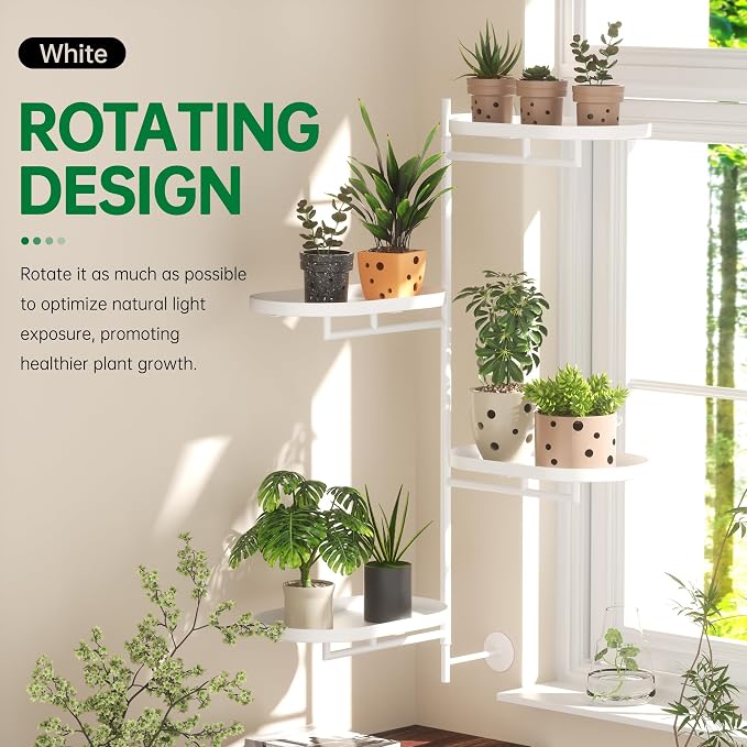 Rotating Window Shelves for Multiple Plants Indoor,4-tier Metal Corner White Plant Stand Holder Floating Hanger Shelf for Wall，Windows Sill Gifts for Planter Lover to Enhance Home Decor