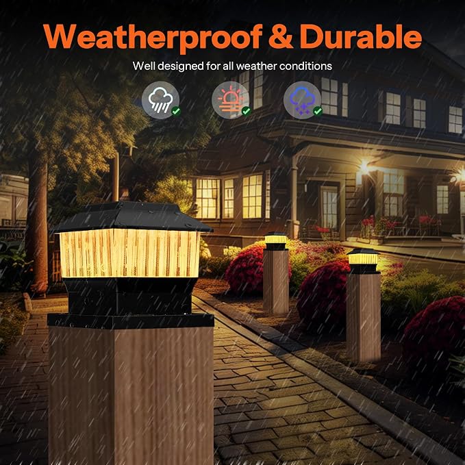 6 Pack Solar Post Cap Lights - Modern #1: Fits True 4x4 Vinyl, 4x4 & 6x6 Wood Posts, Bulk Savings, 3 Color Temp, 50 Lumen Waterproof Outdoor Lights for Deck Fence, Matte Black