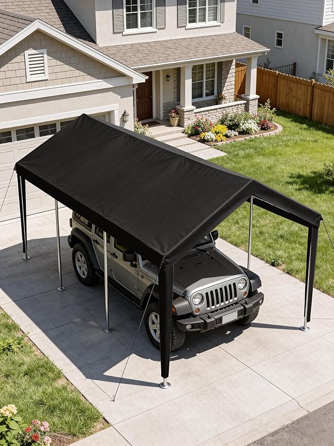10 x 20 Ft Carport Replacement Cover, Heavy Duty Outdoor Car Tarp Canopy, Waterproof & UV Protected Tear Oxford Tarp with Ball Bungees (Frame is Not Included)