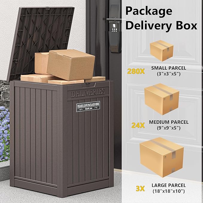 LHBGO Package Delivery Box for Outside, 48 Gallon Storage with Lockable Secure, Large Resin Outdoor Package Drop Container