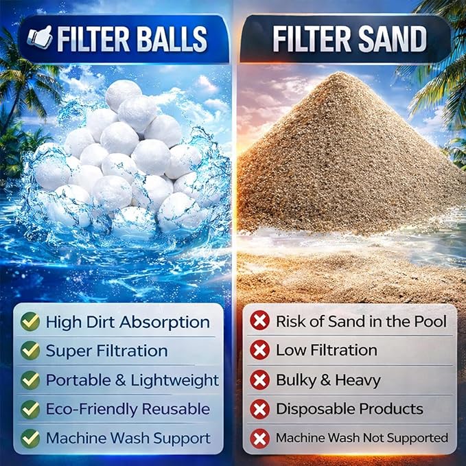 1.54 Lbs Pool Filter Balls for Sand Filter, Eco-Friendly Filter Balls Replace 50 lbs Pool Filter Sand, Lightweight and Reusable Fiber Ball, Pool Filter Media Balls for Swimming Pool