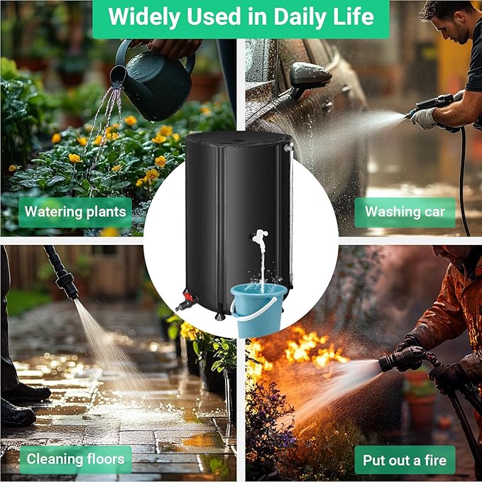 FAMIROSA 100 Gallon / 378L Collapsible Rain Barrel, Foldable PVC Rain Barrels to Collect Rainwater from Gutter, Portable Water Storage Tank Container with Spigot, Water Catcher Collector Black